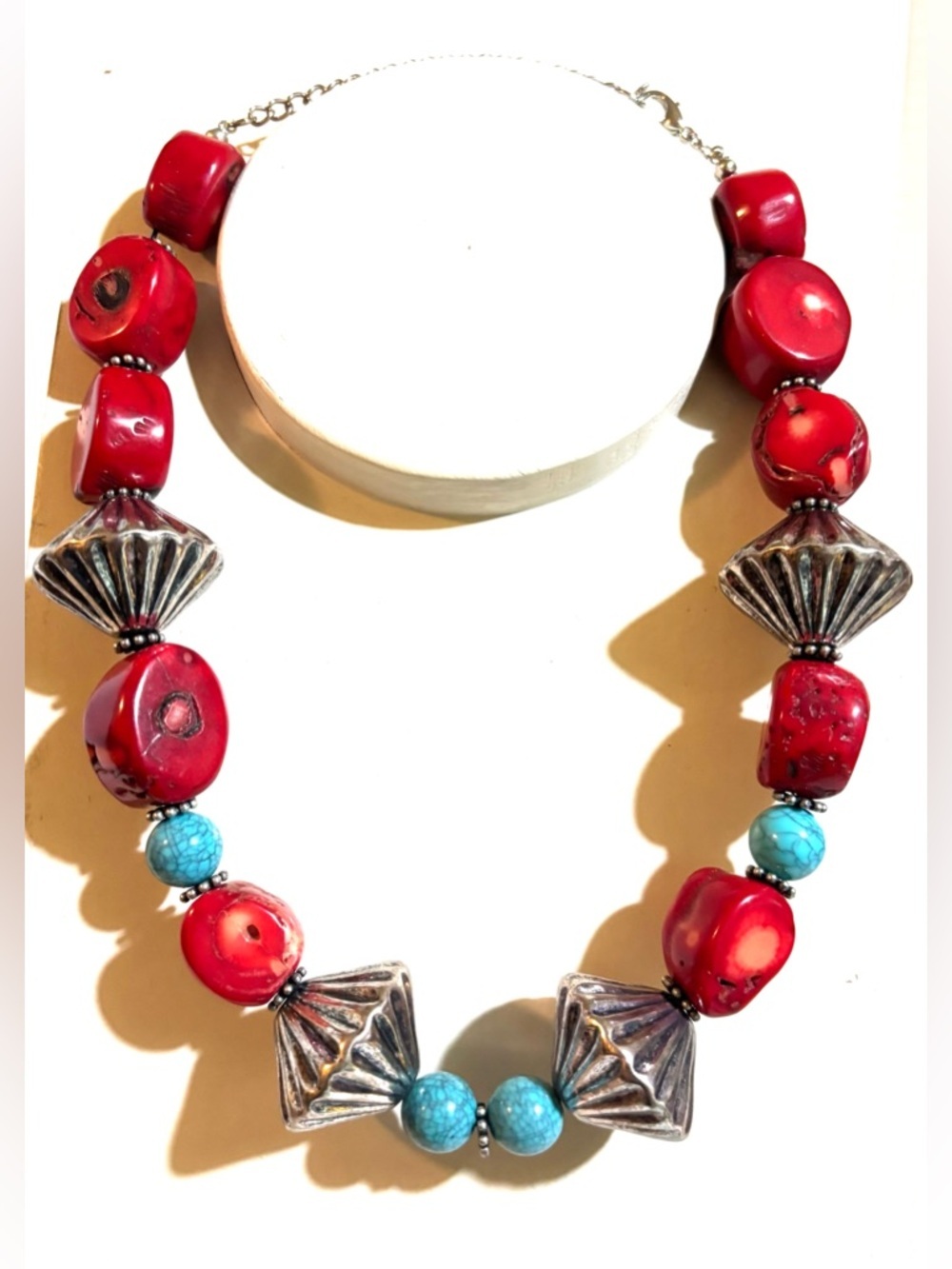 Bold Red coral and Turquoise Beaded Statement Necklace